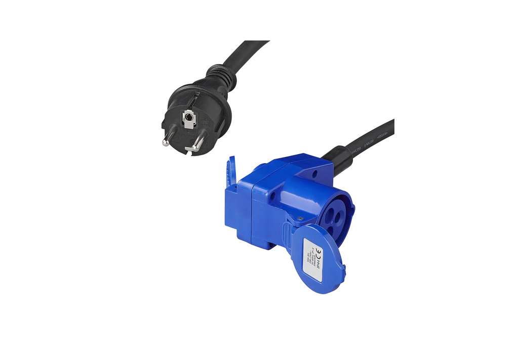 Adattatore con spina Schuko e connettore angolato CEE + presa Schuko 16A ProPlus 373528DE, cavo da 150 cm