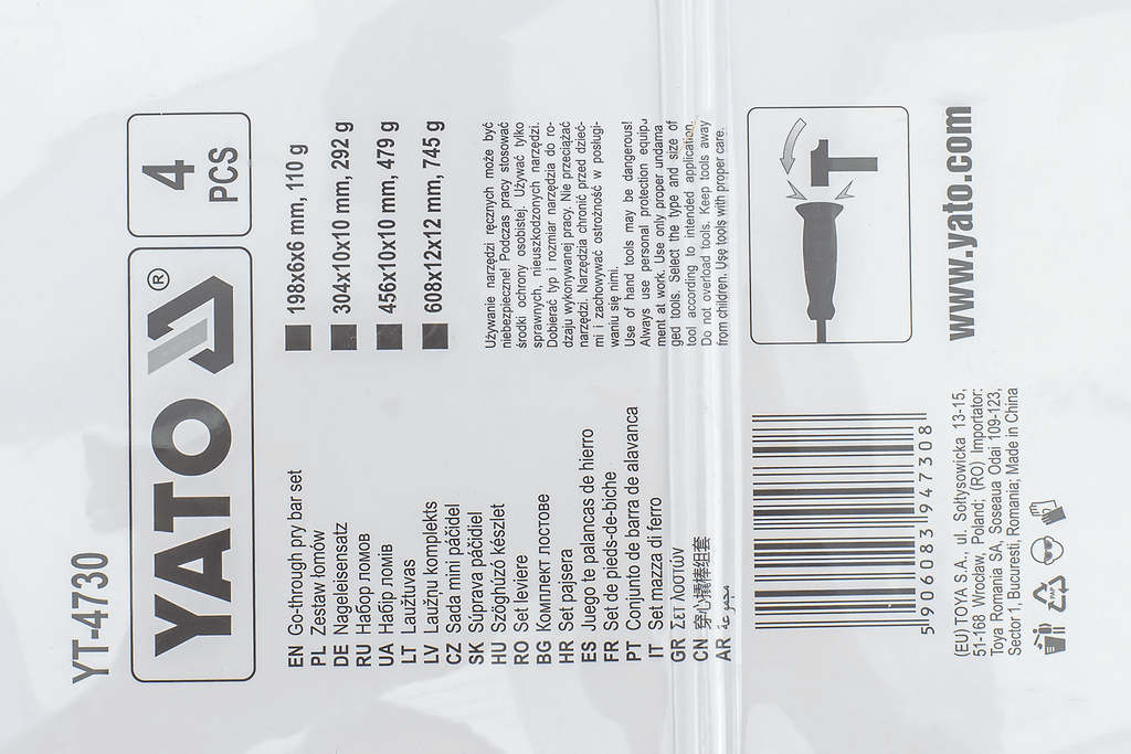 Leve di porco YATO YT-4730 con manico, set da 4 pezzi.