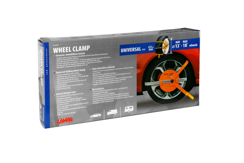 Blocco ruota LAMP WHEEL CLAMP protezione antifurto per ruote da 13–18"