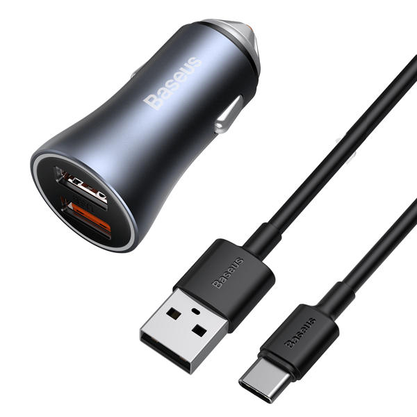 Set caricabatterie da auto BASEUS Golden Pro 2xUSB da 40W + cavo USB