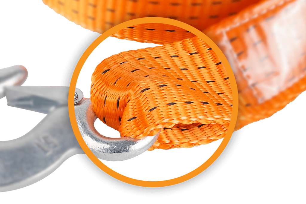 Cavo di traino con ganci HERMON, lunghezza 4,5 m/50 mm/5 t, colore arancione.