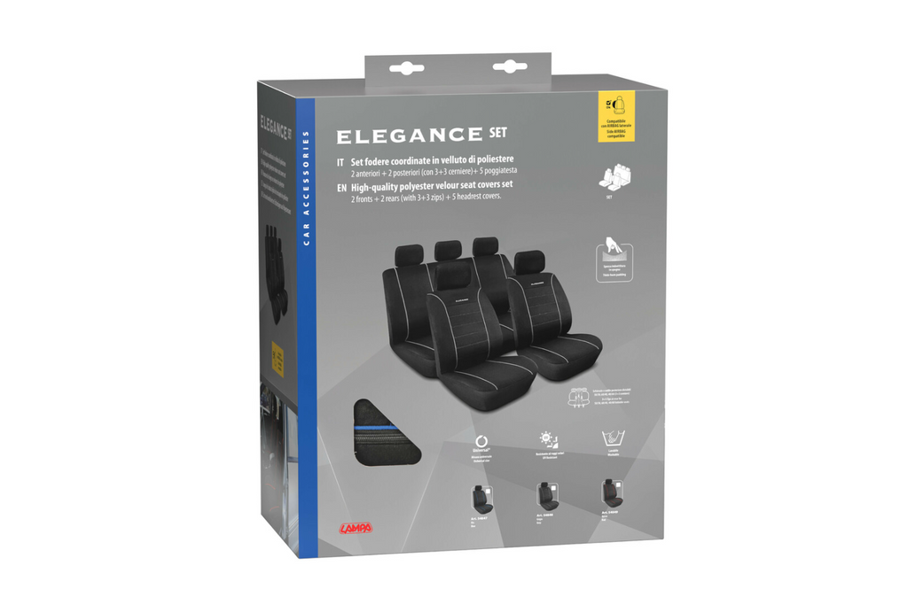 Set di coprisedili per auto LAMPA Elegance blu, per sedili anteriori e posteriori