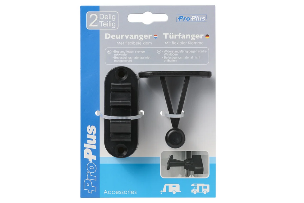 Chiusura per porta di roulotte e camper ProPlus 362622V02BK, maniglia a molla nera per tenere la porta