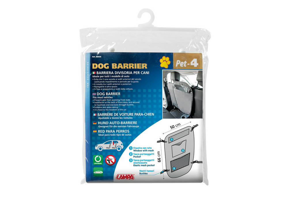 Divisorio per cani LAMP PET-4, barriera da fissare ai sedili anteriori, 50x66 cm