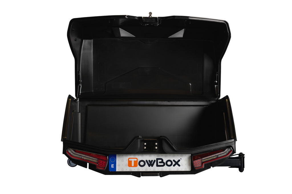 Towbox Camper Alpha LED nero (corto) - box portabagagli da gancio di traino