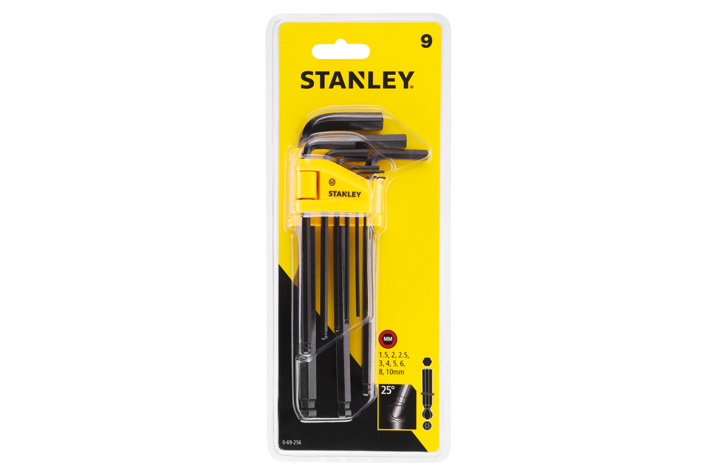 Chiavi a brugola STANLEY, esagonali con estremità sferica, misure da 1,5 a 10 mm, confezione da 9 pezzi.