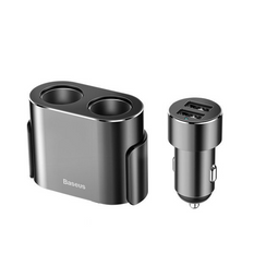 Caricabatterie da auto BASEUS ad alta efficienza con 2 porte USB e 2 prese accendisigari, 80W.