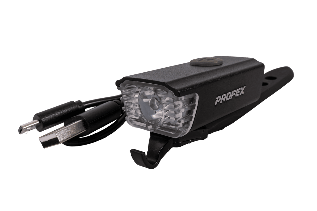 Faro anteriore per bicicletta PROFEX 82004 Pro in alluminio, batteria ai polimeri di litio e USB.