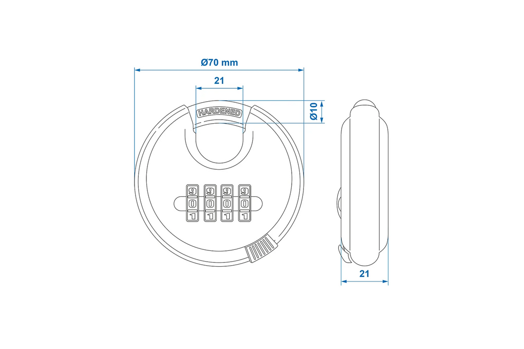 Lucchetto rotondo con combinazione ProPlus 341317, lucchetto ad archetto con codice 70mm