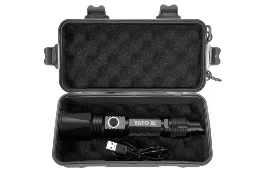 Torcia multifunzione a LED YATO YT-08559 da 900 lm, power bank, apribottiglie, martello di emergenza