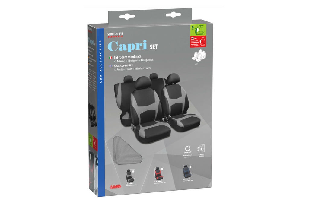 Set di coprisedili per auto LAMPA Capri nero/grigio, per sedili anteriori e posteriori