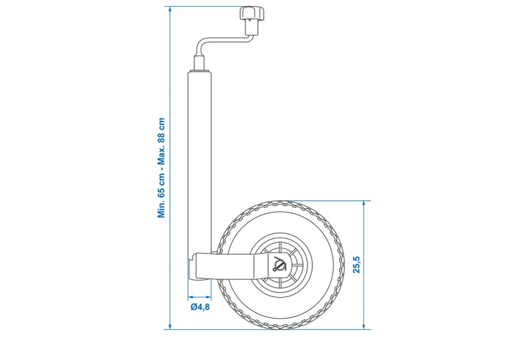 Ruota di supporto ProPlus 341507, portata 150 kg, altezza 48 mm, lunghezza 650-880 mm.