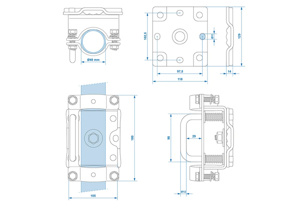Morsetto per ruotino di supporto ProPlus 341532V01 con funzione di inclinazione 48 mm