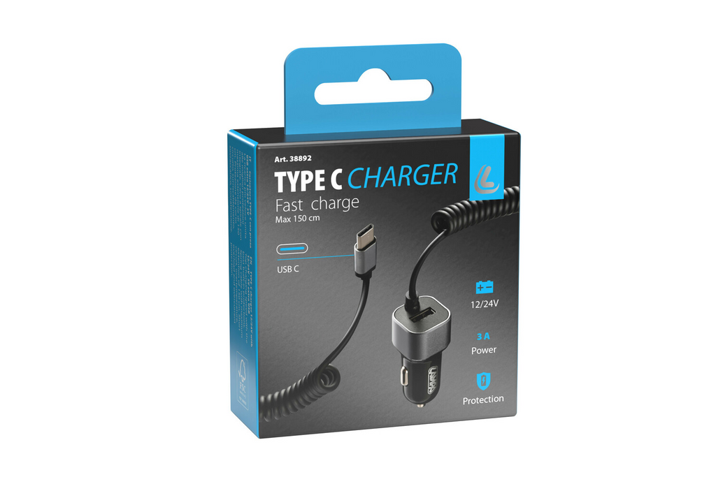 Caricabatterie da auto LAMP USB Type-C, presa accendisigari 12/24V