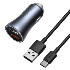 Set caricabatterie da auto BASEUS Golden Pro 2xUSB da 40W + cavo USB