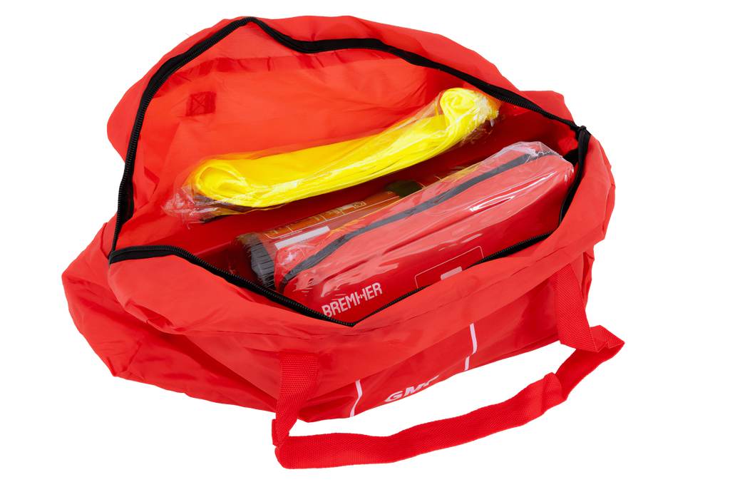 Kit auto HERMON: kit di pronto soccorso, estintore, triangolo, giubbotto