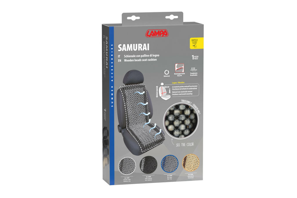 Cuscino per sedile auto LAMP Samurai con perline di legno antracite/grigio, tappetino per sedile auto