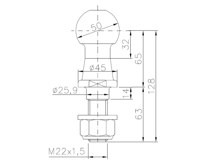 WINTERHOFF gancio di traino sfera 50mm 3500kg