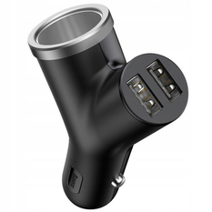Caricabatterie da auto BASEUS tipo Y con 2 porte USB e presa accendisigari da 40 W.