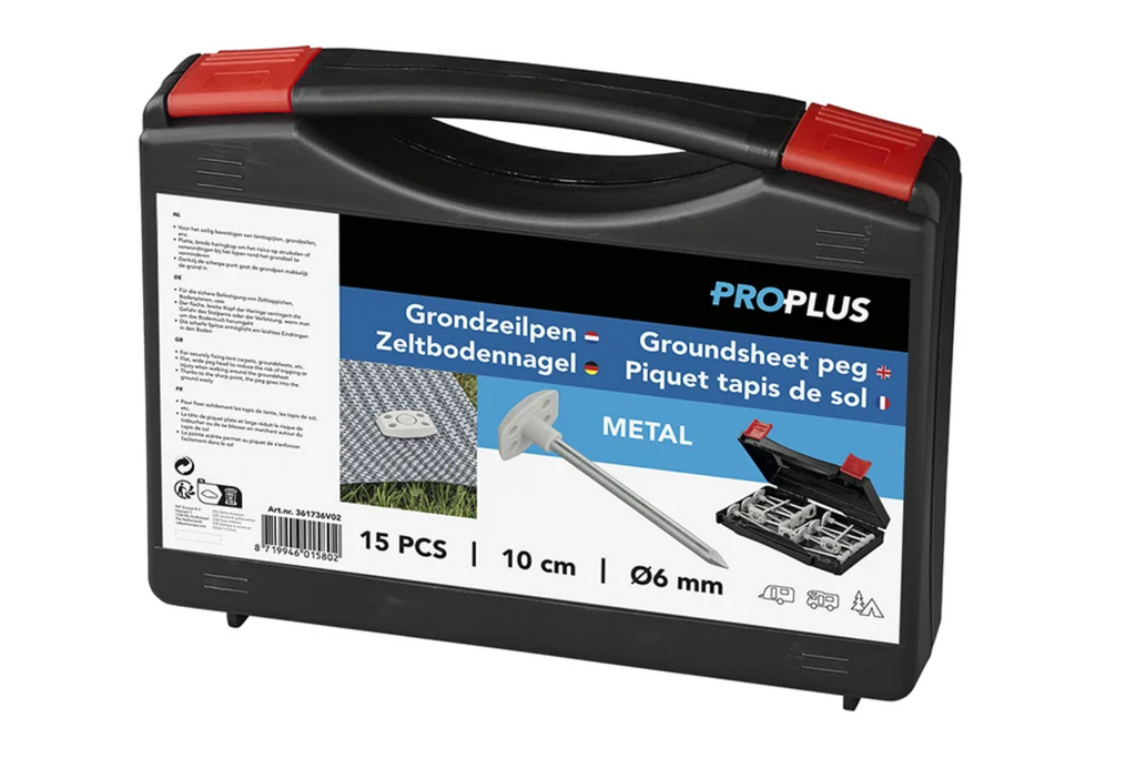Set di picchetti per tenda ProPlus 361736V02, picchetti in metallo in scatola, 15 pezzi.