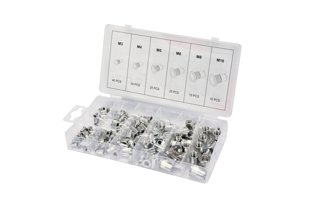 Set di dadi a rivetto in alluminio YATO YT-36460, misure M3-M10, 150 pezzi