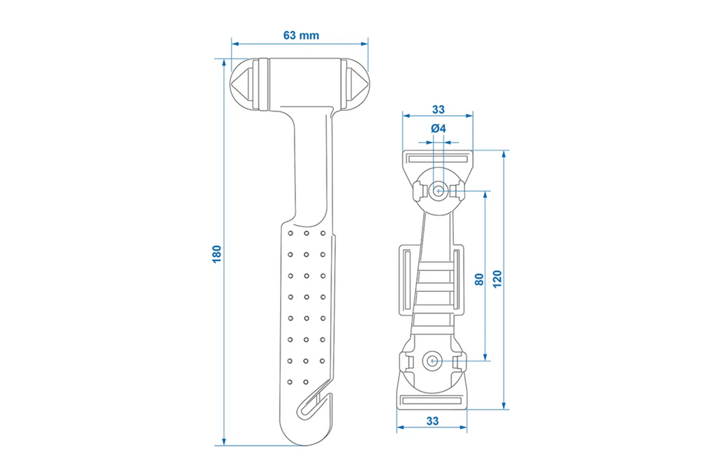 Martello di sicurezza per vetro ProPlus 540050, coltello per cintura di sicurezza