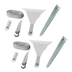 Set di due cinghie antivento ProPlus 361729 fissate a una guida per tendalino da 2x4,8 m.