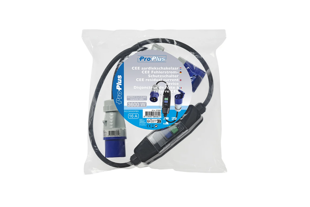 Cavo adattatore ProPlus 373589 CEE con interruttore differenziale, lunghezza 120 cm.