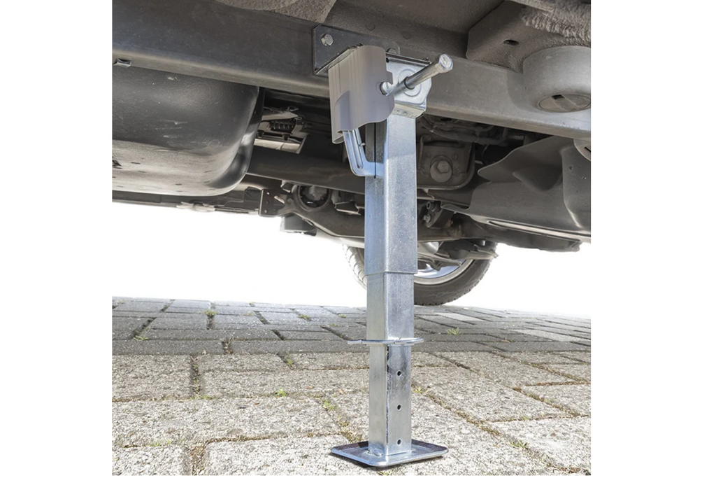 Set di due supporti estensibili con manovella e attacco ProPlus 361500 per rimorchio pianale da 1000 kg, 290-460 mm.