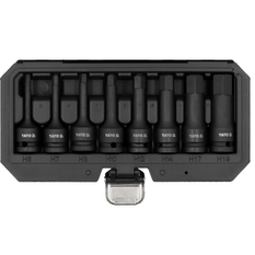 Set di 8 bussole esagonali per chiavi a percussione YATO YT-1066, misure 6-19 mm.
