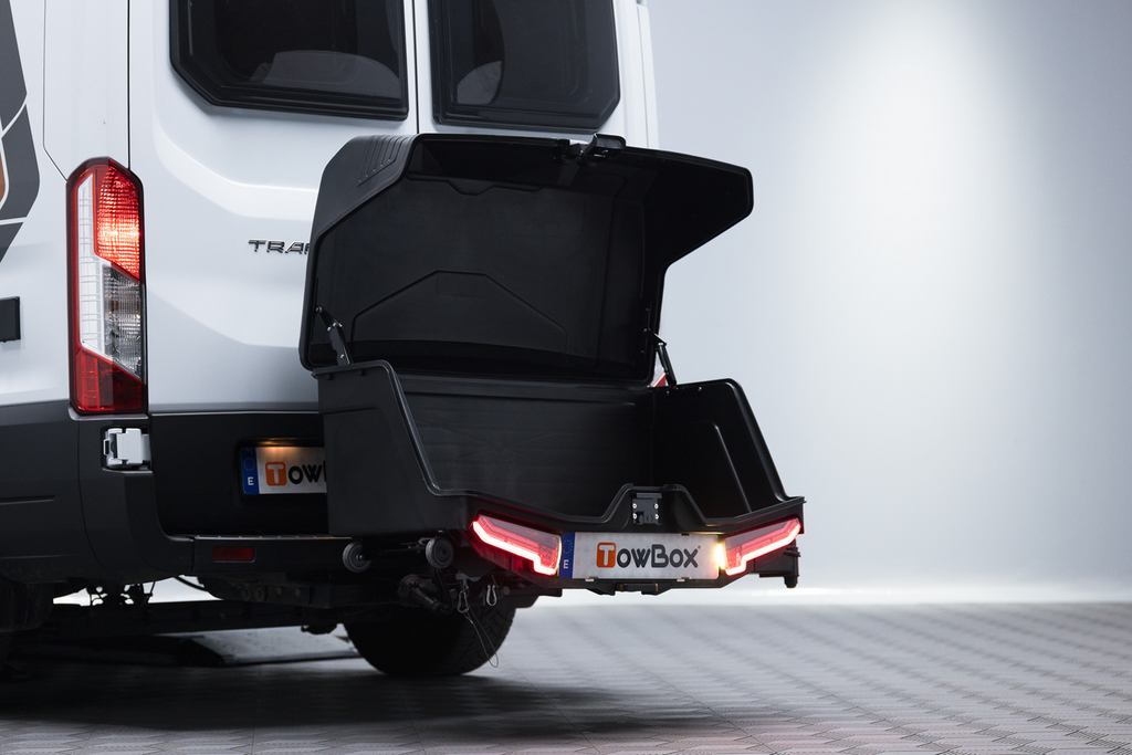 Box portabagagli da gancio traino Camper Alpha nero LED (lungo)