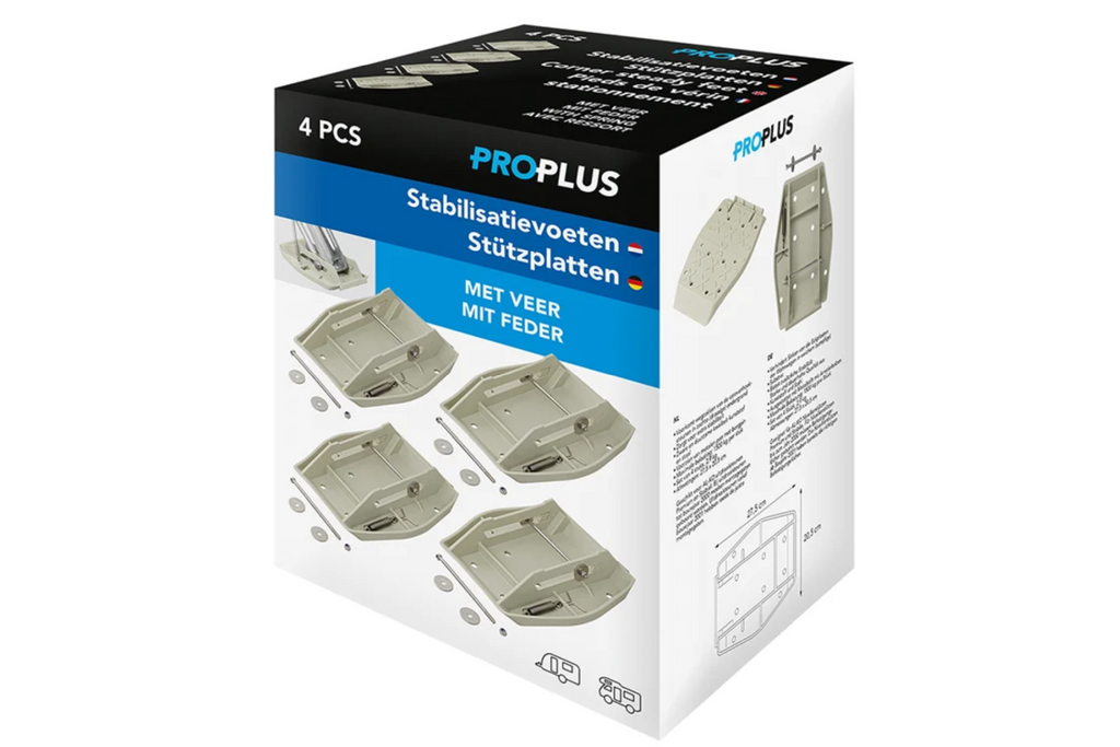 Set di quattro cuscinetti di supporto stabilizzatori per rimorchio ProPlus 361519 con molla, 20,5x27,5 cm.