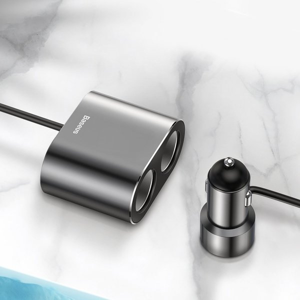 Caricabatterie da auto BASEUS ad alta efficienza con 2 porte USB e 2 prese accendisigari, 80W.