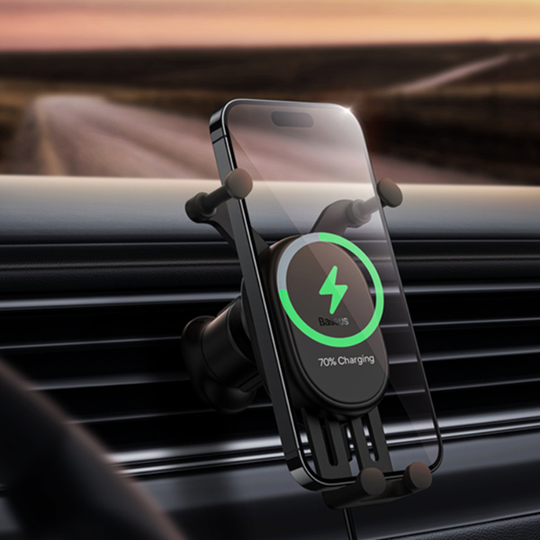 Supporto per telefono da auto BASEUS stabile e a gravità con ricarica wireless Qi da 15 W per la bocchetta dell'aria