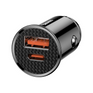 Caricabatterie da auto BASEUS circolare in plastica con porte USB-A e USB-C da 30 W.