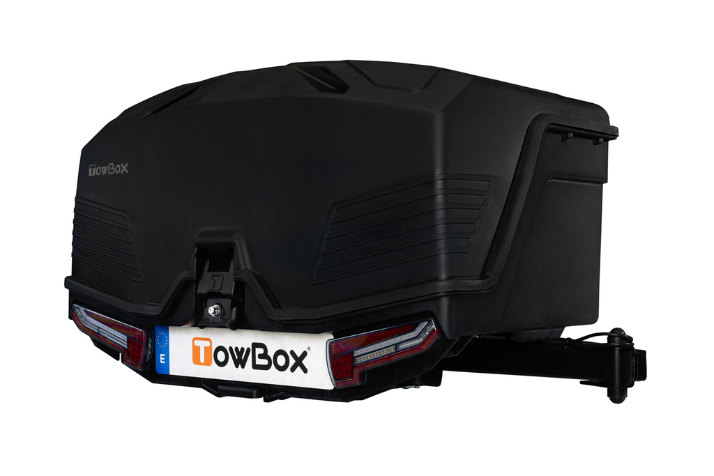 Towbox Camper Alpha LED nero (corto) - box portabagagli da gancio di traino