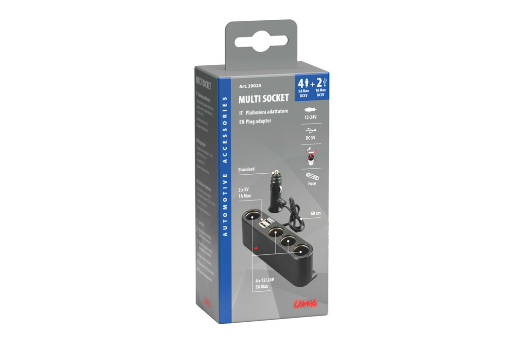 Splitter per presa accendisigari LAMP Multi-presa 4x 12/24V + 2x USB