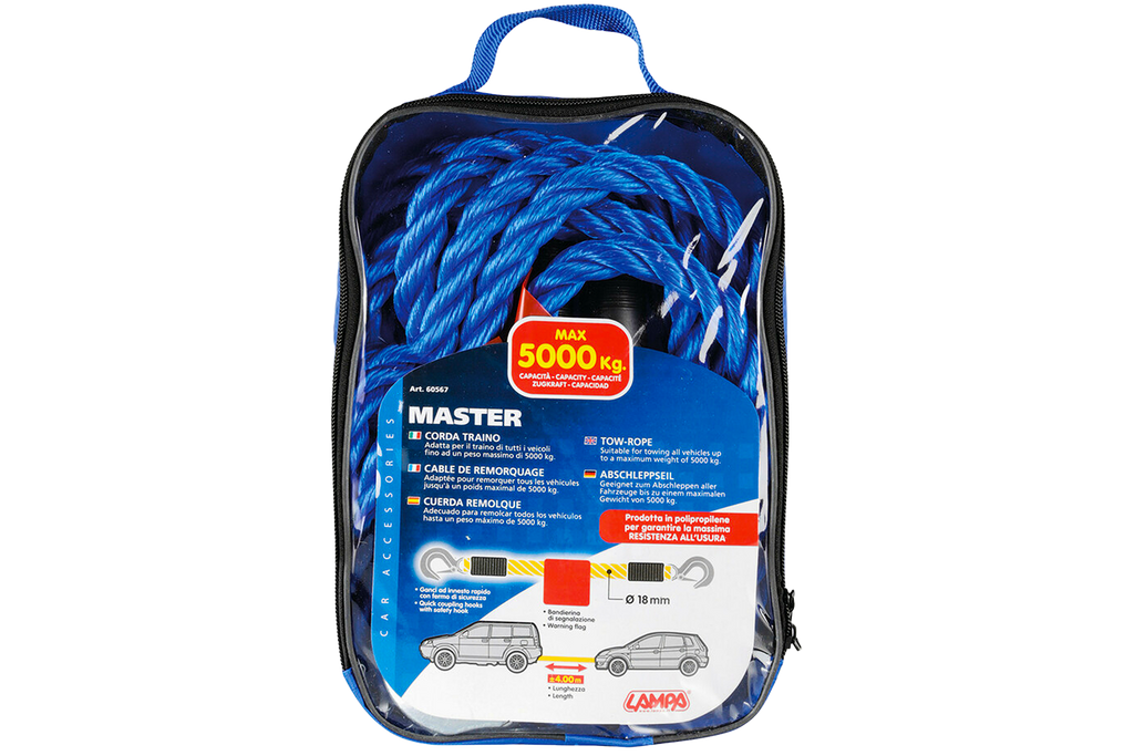 Cavo di traino con ganci LAMPA, cinghia di traino 4m/18mm/5t blu