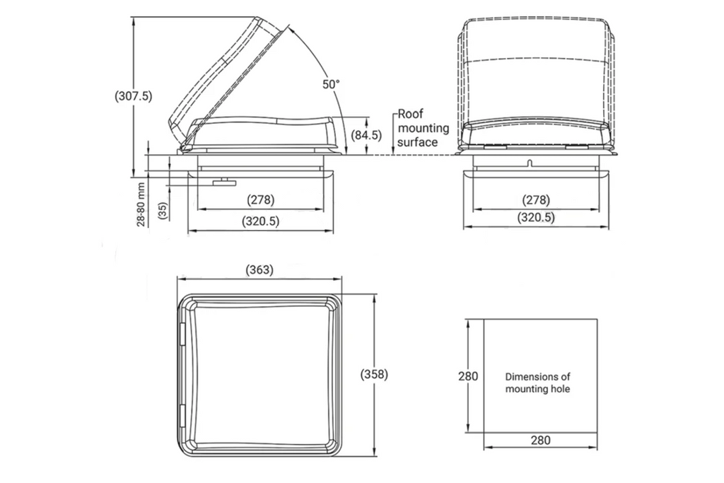 ProPlus 610900V01 Finestra di ventilazione per tetto camper, 280x280mm