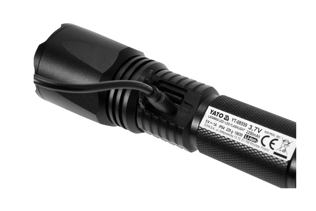 Torcia multifunzione a LED YATO YT-08559 da 900 lm, power bank, apribottiglie, martello di emergenza