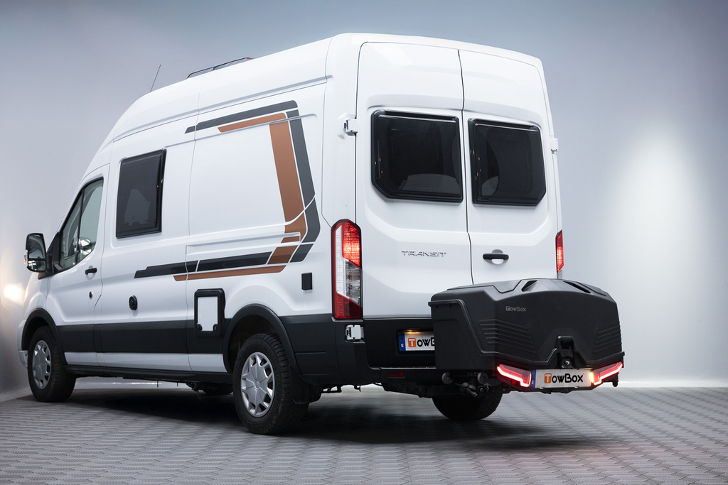 Box portabagagli da gancio traino Camper Alpha nero LED (lungo)