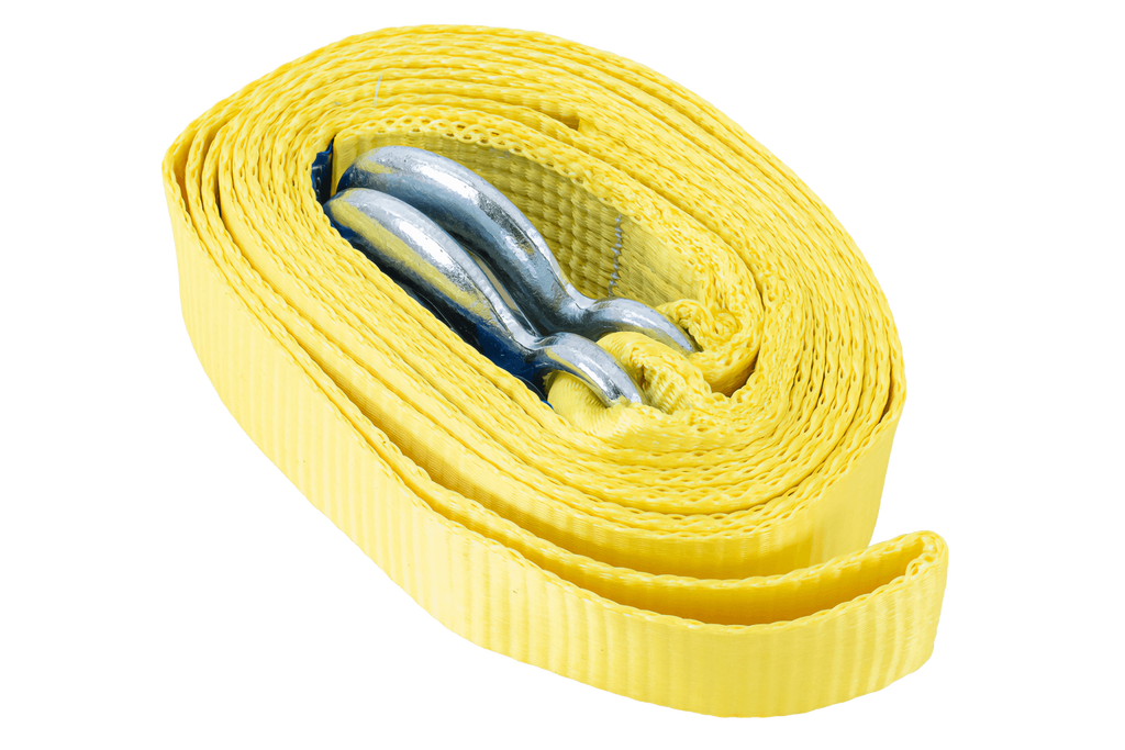 Fune di traino UNITRAILER con ganci, cinghia di traino 4,5 m/50 mm/5 t gialla