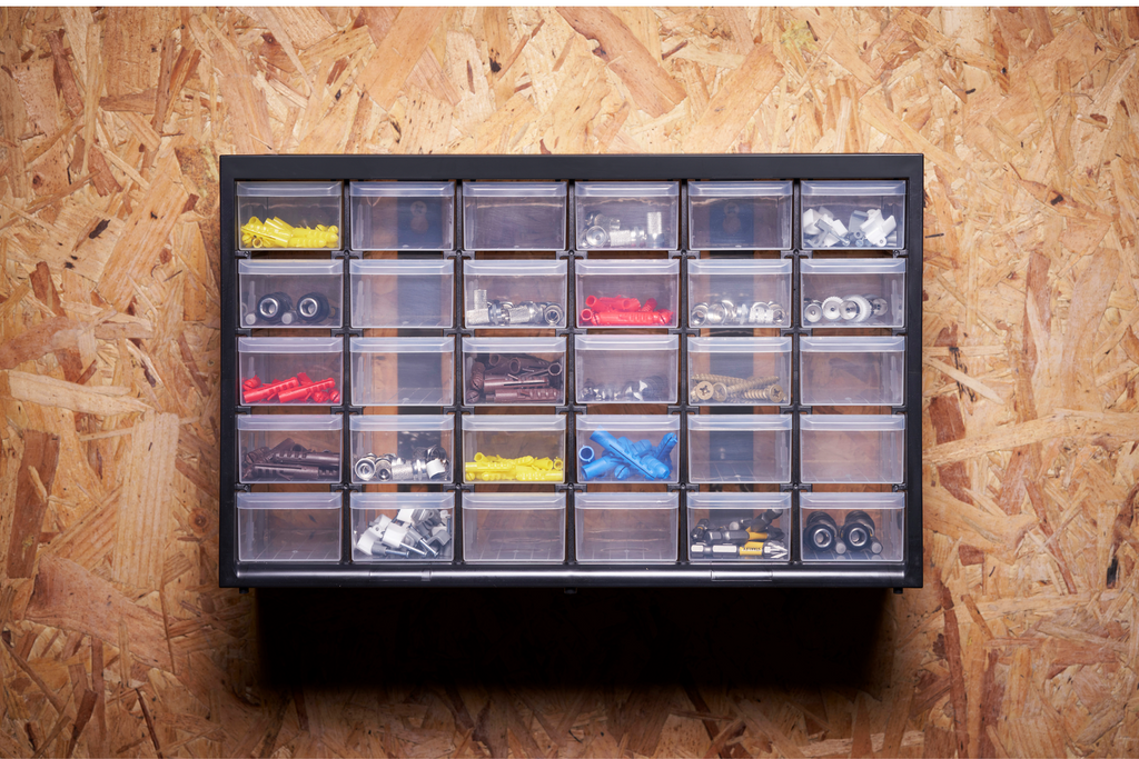 Organizzatore per officina con 30 cassetti, mobiletto STANLEY in OPP, dimensioni 365x225 mm.