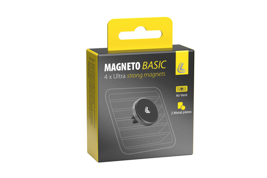 Supporto magnetomagnetico per telefono da fissare alla bocchetta dell'aria.