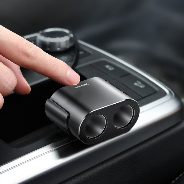 Caricabatterie da auto BASEUS ad alta efficienza con 2 porte USB e 2 prese accendisigari, 80W.