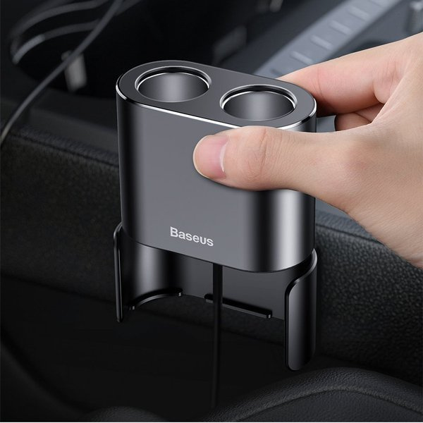 Caricabatterie da auto BASEUS ad alta efficienza con 2 porte USB e 2 prese accendisigari, 80W.
