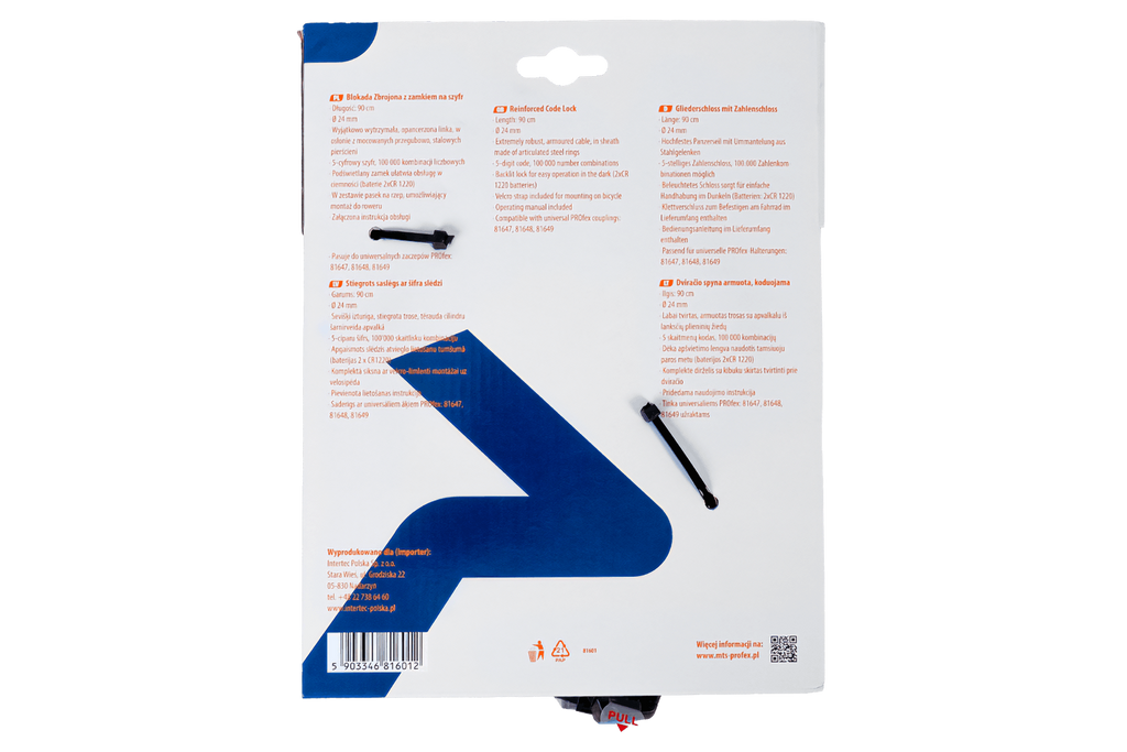 Lucchetto rinforzato per bicicletta con codice PROFEX 81601, lungo 90 cm.