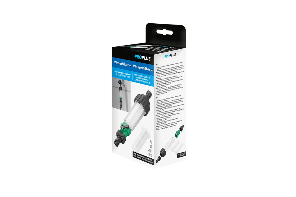 Filtro per rubinetto/tubo flessibile ProPlus 150770 con attacco universale e filtro aggiuntivo.
