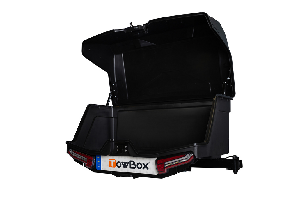 Towbox Camper Alpha LED nero (corto) - box portabagagli da gancio di traino