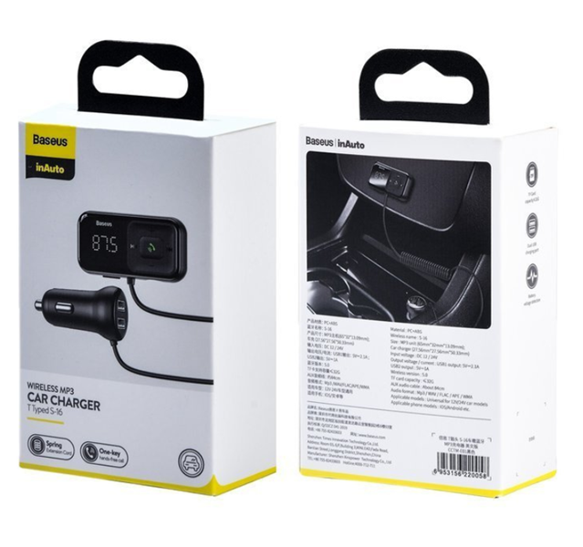 Trasmettitore FM BASEUS T tipo S-16 bluetooth 5.0 MP3 + caricabatterie da auto 2x USB